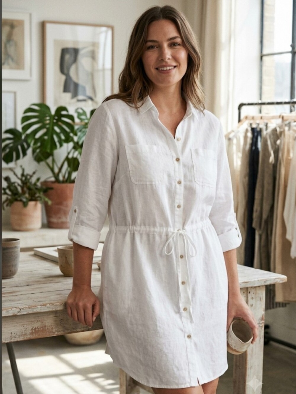J. Jill Cream Button-Front Drawstring Tunic